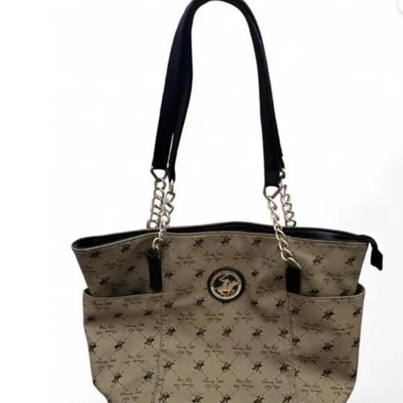 Beverly Hills Polo Club Beige and Black Tote - Picture 1 of 3